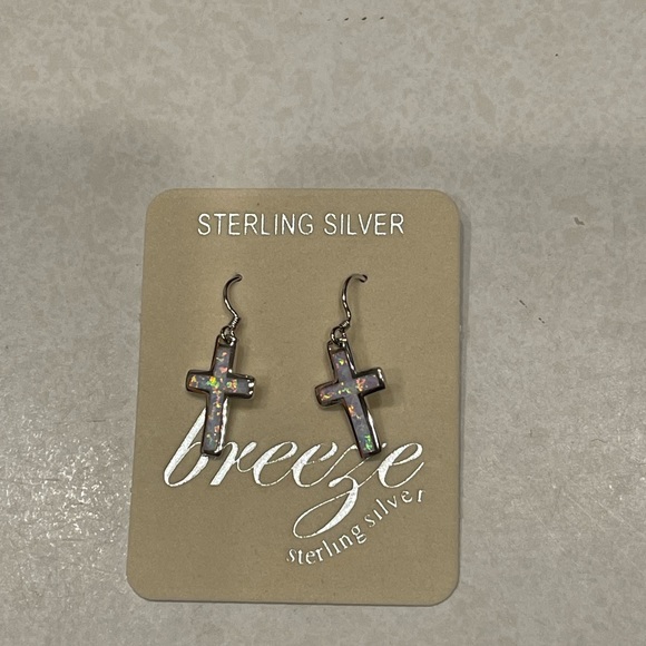 New Sterling Silver cross earring w created opal. - Picture 5 of 6